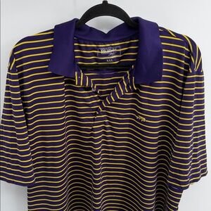 Perlis performance purple and gold LSU Mardi Gras short sleeve polo shirt XXL